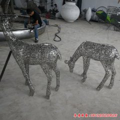 亮光不銹鋼鏤空鹿雕塑