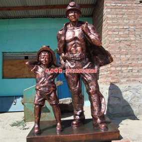 礦工人物銅雕